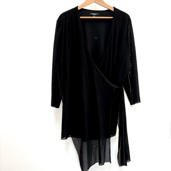 Karen Kane Lifestyle Mesh Faux Wrap Top V Neck  Black Plus size 3X NWT - Picture 1 of 11